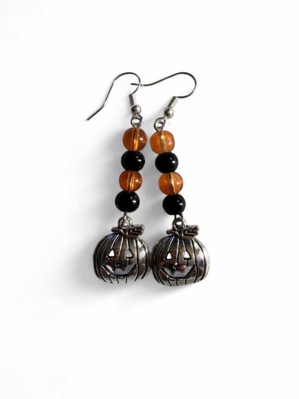Handmade Halloween Jack O Lantern Pumpkin Beaded Earrings